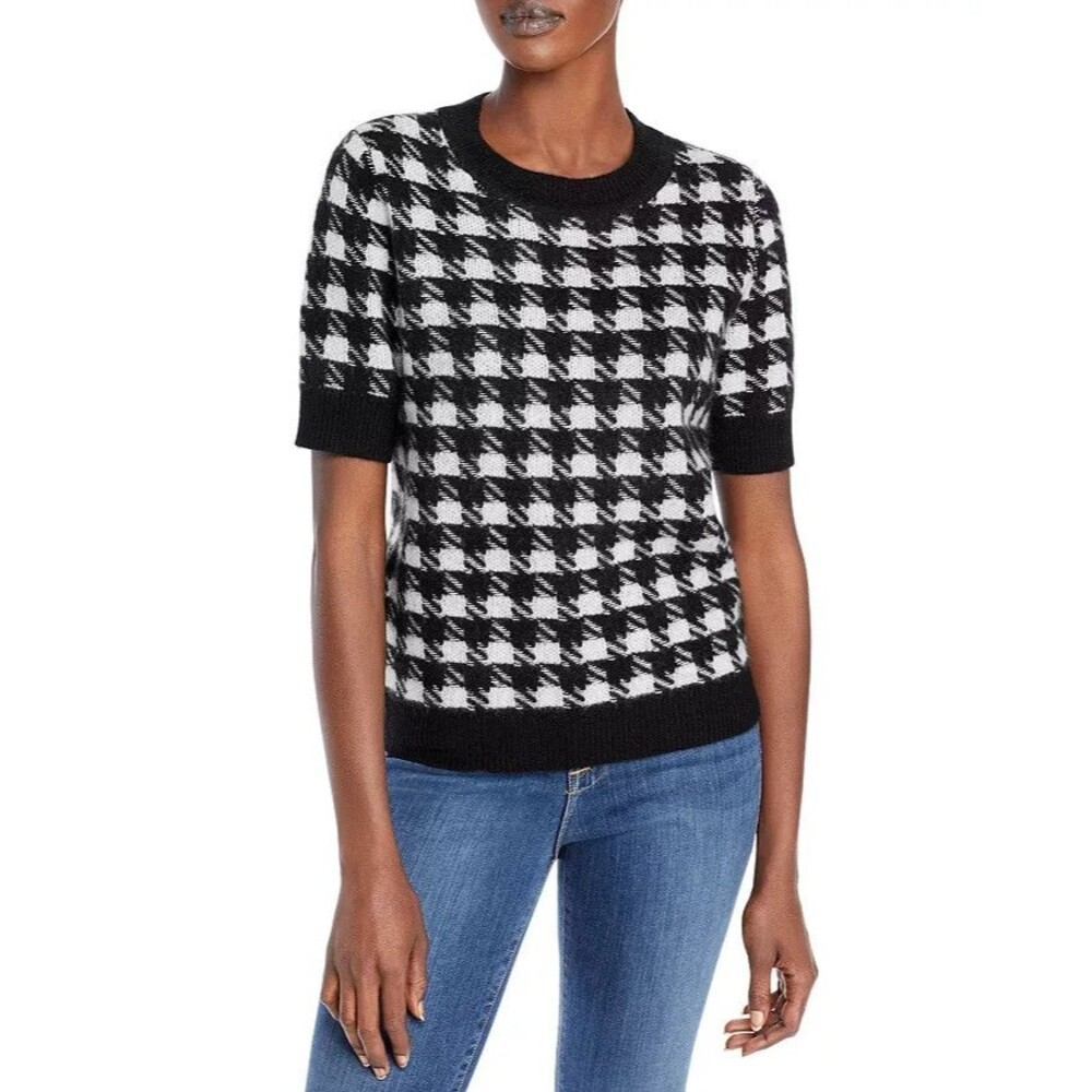 C by Bloomingdale's Cashmere Houndstooth Contrast Trim Cashmere Sweater XL